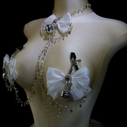 Sexy Sparkle Diamond Gem Body Chain Bow Choker Bell Nipple Clamps Nipple Stimulation  Accessories Chest Restraint BDSM Women's