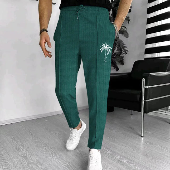Men Waffle Knit Slim Fit Pants Drawstring Trousers With Pockets Stylish Design Spring Autumn Outdoor Travel Daily Street Wear