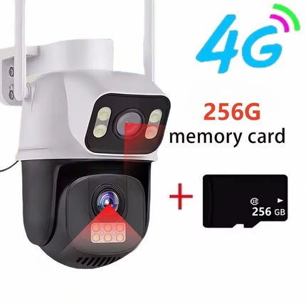 8MP 4G Sim Card Camera Dual Lens Dual Screen Wireless WiFi Outdoor Surveillance Cam Human Detect Security Protection PTZ IP Cam