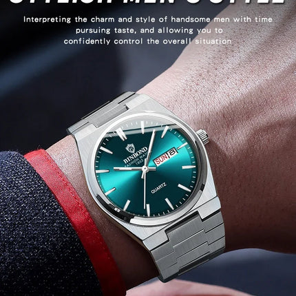 BINBOND  Luxury Men Quartz Watch Waterproof Date Week Luminous Wristwatch Stainless Steel Men's Watches Male Clock Sports Reloj