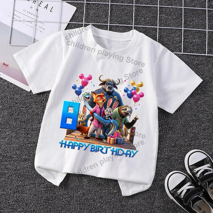 Zootopias Series Child Birthday T-Shirt Hot Movie Cartoon Number Clothes Summer Boy Girl Short Sleeve Tees Casual Cute Tops Gift