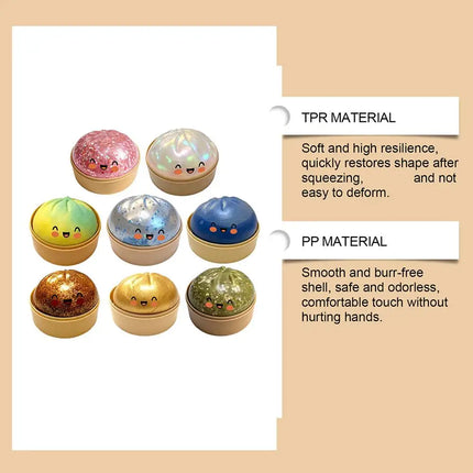 Glitter Dumpling Squishes Stress Balls 2026 Viral Fidget Toy Colorful Simulation Steamed Bun Decompression Toy for Anxiety