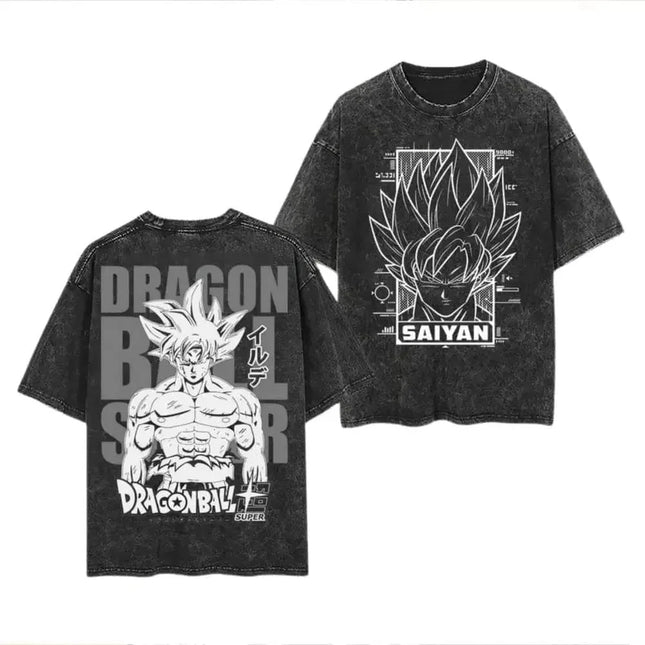 2026 Summer Dragon Ball Majin Vegeta Vintage Anime T-shirt Men's Pure Cotton Washed Tees Casual Loose Sports Daily Short Sleeve