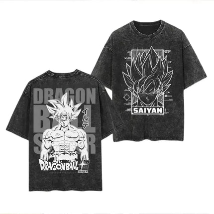 2026 Summer Dragon Ball Majin Vegeta Vintage Anime T-shirt Men's Pure Cotton Washed Tees Casual Loose Sports Daily Short Sleeve