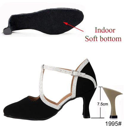 New Latin Dance Shoes Ladies Salsa Tango Ballroom Party High Heels Black Silver Summer Closed Toe Women's Shoes Dancing Shoes
