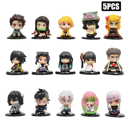 5 Style/Set Q Version Demon Slayer Sitting Ghost Doll Tanjiro Nidouzi Inosuke Zenizu Figure Action Figure Movie Model Toys Doll