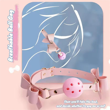 BDSM Cute Bow Themed Bondage Sets Cosplay Adult Games Leather Handcuffs Ankle Cuffs Mouth Gag Whip Collar Sex Toys For Women