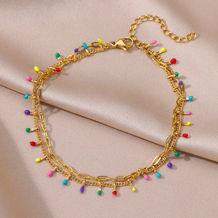Colorful Boho Drops Anklets For Women Gold Color Stainless Steel Geometric Anklet Luxury Wedding Aesthetic Summer Jewelry Gift