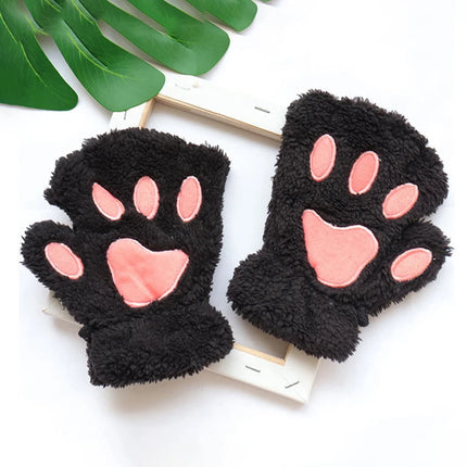 Lovely Plush Cat Claw Paw Gloves Plush Mittens Warm Soft Plush Short Fingerless Fluffy Bear Gloves Costume Half Finger Gloves
