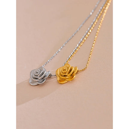 Yhpup Stainless Steel Stereoscopic Flower Pendant Necklace Waterproof 18K Plated Fashion High Quality Golden Jewelry Women