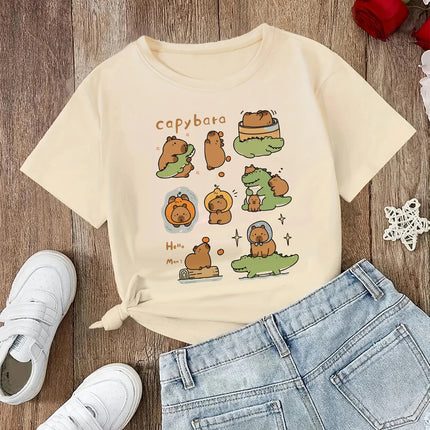 funny 90s Capybara Tshirt Kids Children T-Shirt capibara Cartoons Clothes Kid Girl Boy Capybaras T Shirt Baby Casual Top Clothes