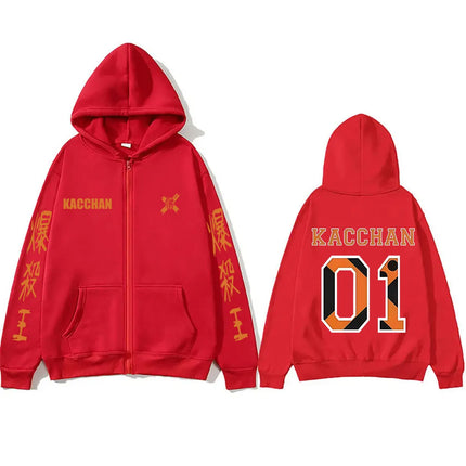 Anime My Hero Academia Bakugou Katsuki Zipper Hoodie Men Women Cartoon Cosplay Zip Up Hoodies Male Casual Retro Oversized Jacket