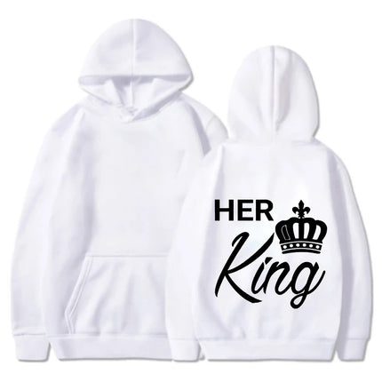 New Valentine's Day His Queen And Her King Printed Hoodies Men/Women Couple's Sweatshirts Casual Hoodie Personality Pullover