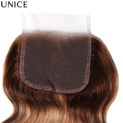 UNice Blonde Highlight Body Wave 4x4 Lace Closure Only 100% Human Hair Closure Free Part