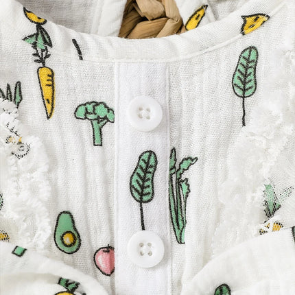 Girls Summer Sleeveless Lace Cotton Baby Bow Jumpsuit - Casual Cute Print With Plants