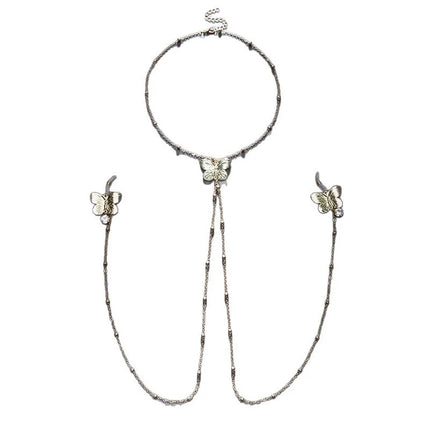 Sexy Butterfly Pendant Nipple Clamps Collar and Body Chain Combo Sexy Accessories for Women BDSM Training Fetish Adult Sex Toys