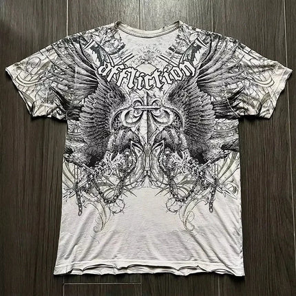 Summer European and American Fashion Men's Breathable Comfortable Round Neck T-Shirt Wing Cross Print Outdoor Top