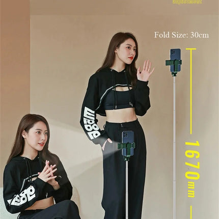 1.67M Long Extended Bluetooth Wireless Selfie Stick Live Broacast Stand Holder Tripod Foldable With Fill Light For Smartphones