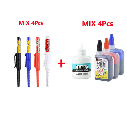 100-1Pcs 45mm Long Nib Head Carpenter Marker Pens White/Black/Blue/Red Hole Marker Pen for Measuring Woodworking Hand Tools