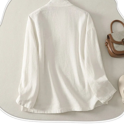 Loose Fit Long Sleeve Shirt New Autumn 2025 Chinese Style Button Zen Study Robe Tea Ceremony Side Buttoned Cotton Linen Shirt