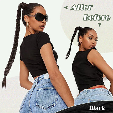 Snoilite Synthetic Long Twist Braid Ponytail Extensions With Rubber Band 34" Boxing Braided Hair Extensions For Women Daily Use