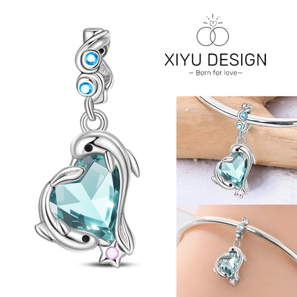 925 Sterling Silver Blue Ocean Series Beaded Charms  Pendant Fit for The Brand's DIY Bracelet Women Jewelry Girlfriend Gifts