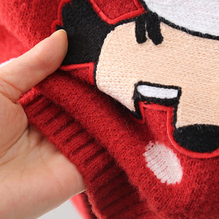Chinese Style Element New Year Red Sweaters for Kids Girl Princess Festive Children Knitting Outertwear Flocking Clothes IY12192