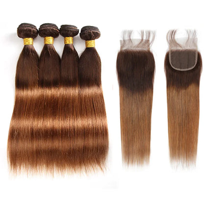 12A Brazilian Virgin Straight Bundles with Lace Closure Human Hair Ombre  2 Tone 100% Unprocessed Remy Hair