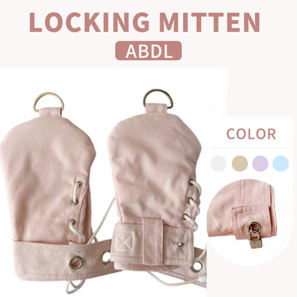 ABDL/DDLG Locking Padded Mitten Soft Pink Bondage Mitts Lockable BDSM Handcuffs Paw