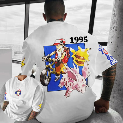 Pokémon Japan Anime Peripheral Printed Short Sleeve T-Shirt 2025 Pikachu Mewtwo Summer Men's and Women's Loose Sports Top ins