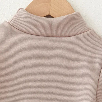 Children's Long Sleeve T-shirt Half High Collar Solid Color Versatile Stylish Top For Autumn/winter Suitable For Boys Girls