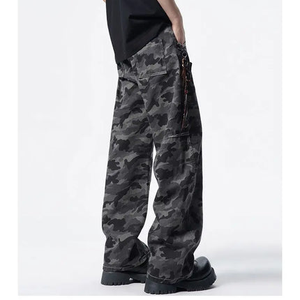 American High Street Camouflage Pants Unisex Spliced Curved Knife Pants Men's Street Style Jeans Gothic Men's Pants Y2K Clothing