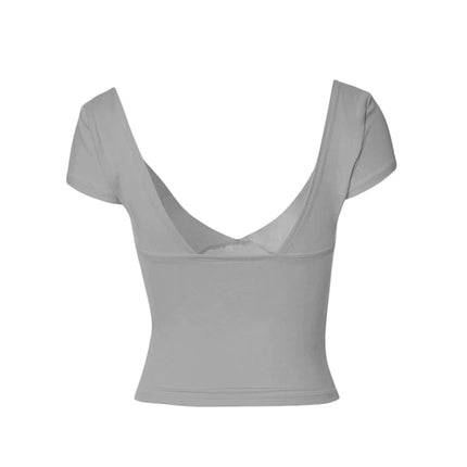 Lamuusaa y2k Tops Women Summer Clothes Sweet Solid Color V Neck Short Sleeve T Shirts Tanks 2000s Aesthetic Tees Streetwear