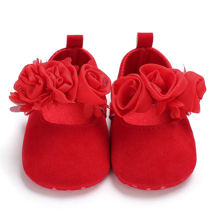 Spring and Autumn Red Fluffy Children's Shoes 0-1 Year Old Women's Treasure Bow Solid Color Princess Soft soled Shoes Baby Shoes