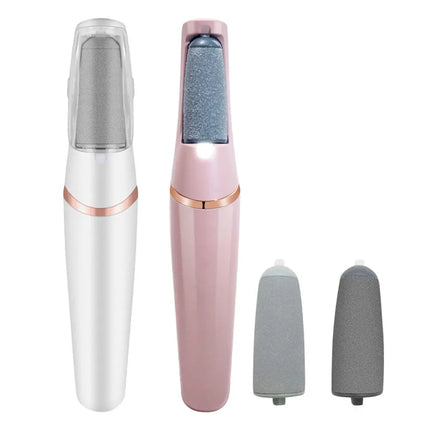 Rechargeable Electric Foot Callus Remover Set Pink & White Pedicure Tools with 2 Bonus Replacement Heads for Smooth Feet Care