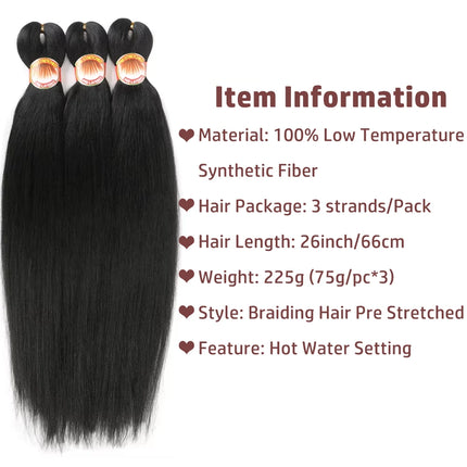 3strands/Pack Braiding Hair Pre Stretched 26'' Synthetic Braiding Hairs Kanekalon Jumbo Braiding Hair Synthetic Hairs Extensions