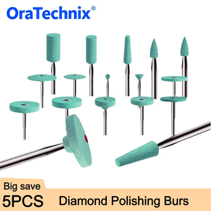 5PCSDental Diamond Poloshing for Zirconia Medium Deatal Lab Grinding Ceramics Crowns Polisher Stone Burs