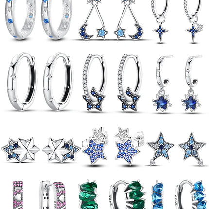 Real 925 Sterling Silver Star Earrings For Women Sparkling Zircon Ear Studs Luxury Fine Engagement Wedding Jewelry Gift For Girl
