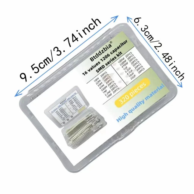 320 Piece 1206 SMD Capacitor Kit 16 values from 10pF to 22uF- Various capacitor banks forIndustrial SMD Capacitor Elements