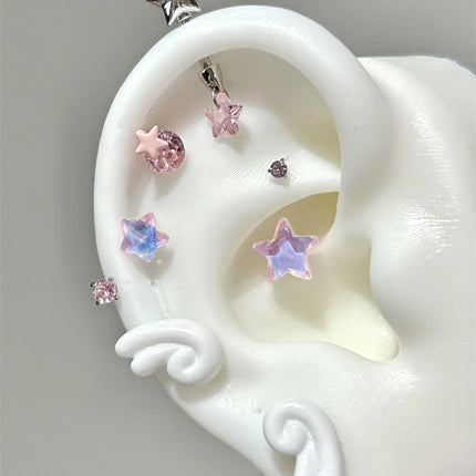 Sweet Angel's Wings Stainless Steel Ear Bone Nail Cute Acrylic Love Heart Cross Earrings for Women Body Puncture Accessories