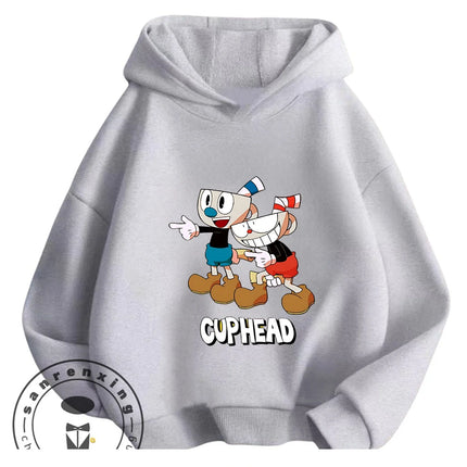 3-14Y Boys Girls Cuphead Hoodie Autumn Winter Cute Kawaii Cartoon Street Hot Fashion Outdoor Casual Trendy Cozy
