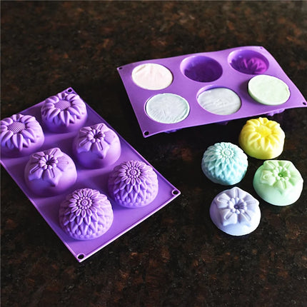 Silicone Soap Molds 6 Cavities Flower Silicone Molds for Homemade Craft Soap Mold Cake Mold / Chocolate Mold ＆ Ice Cube Tray