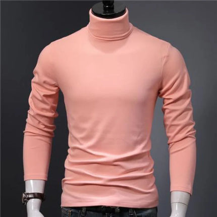 2026 Spring New Men's Turtleneck T-shirt Long Sleeve Slim Fit Solid Color High Elastic Bottoming Pullovers Basic Style Male Tops