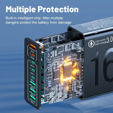 Total 150W USB Charger 8 Ports Fast Charging Phone Charger Quick Charge 3.0 Wall Charger Adapter For iPhone 17 Samsung Xiaomi