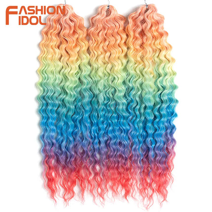 FASHION IDOL 22 Inch 300g 3PCS Ariel Curl Hair Water Wave Twist Crochet Hair Synthetic Ombre Brown Fiber Braiding Hair Extension