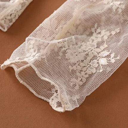 S-XL New Women Floral Lace Shirt Spring Autumn Long Sleeve Sexy Mesh Bottoming Shirts Mock Neck Blouse T-Shirt Pullover Top