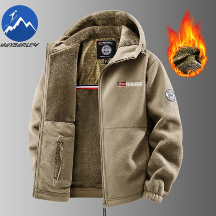 Maxbarley Brand Winter Fleece Jacket Men Casual Thickened Wool Coat Athleisure Design Warm Fashion Hooded Jackets Snow Ski Suit