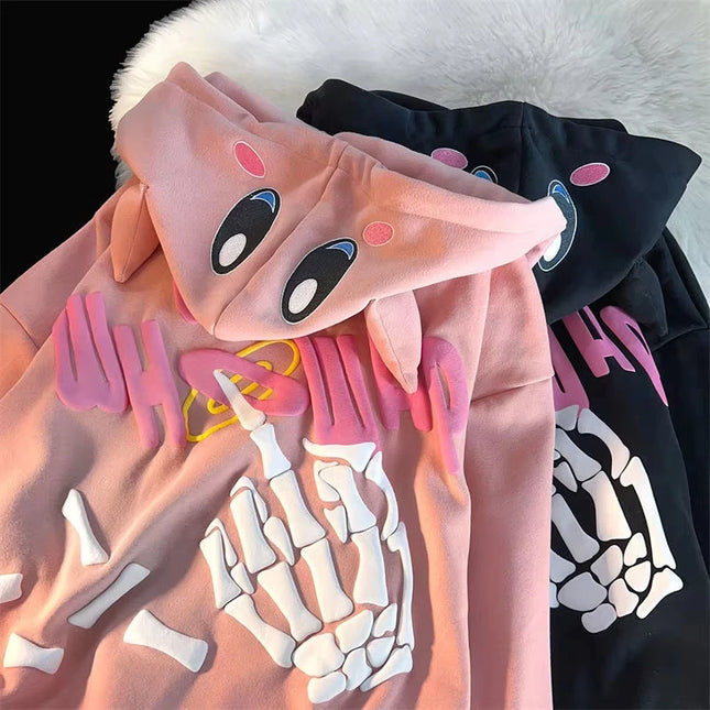 American Fashion Trend Pattern 3D Zipper Hoodie Women Street Y2K New Hip Hop Joker Fleece Padded Sweatshirt Couple Casual Hoodie