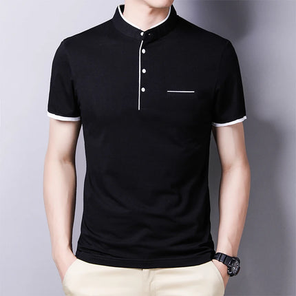 2025 New Men's Casual and Fashionable Solid Color Short-Sleeved Stand-Up Collar T-shirt Summer Versatile and Comfortable Top