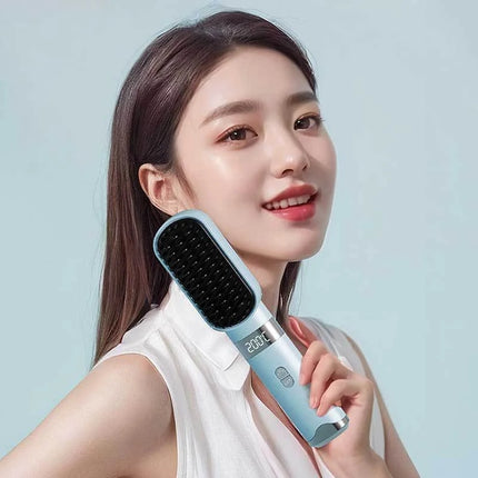Wireless hair straightening comb for home use, negative ion hair straightener that doesn't damage hair, rechargeable portable tr